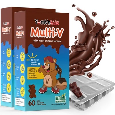 YUM-V'S - Kids Multivitamin Chewable Chocolate Bears - 60 Count (Pack of 2)