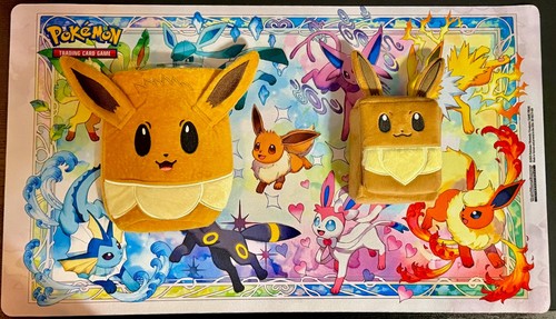 Pokemon Prismatic Evolutions Eevee Plush Deck Box, Drawstring Tote, and Play Mat