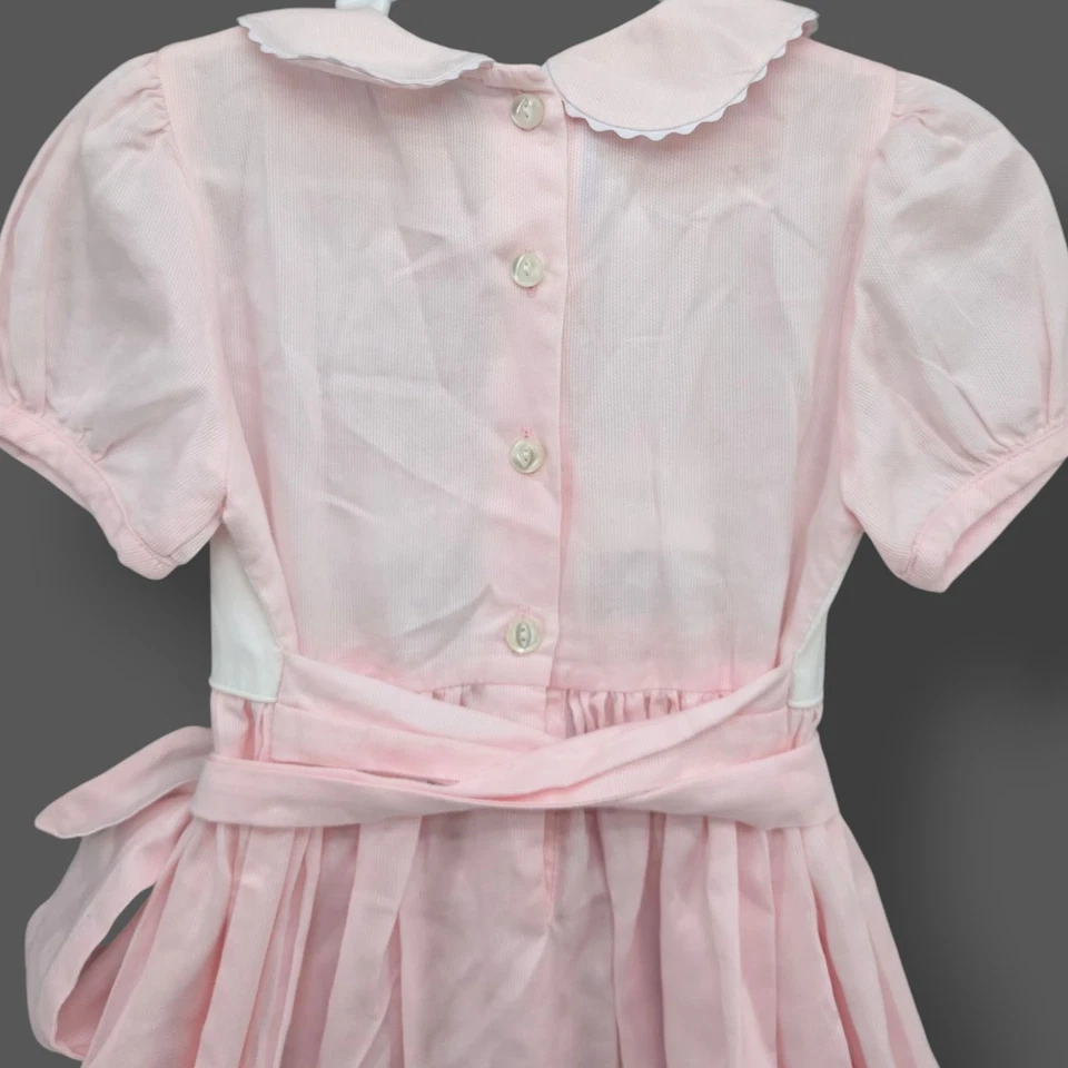 Bella Bliss Belted Midi Dress Girls Pink Embroidered Puff Sleeve Pleated Size 4 - Image 4 of 4