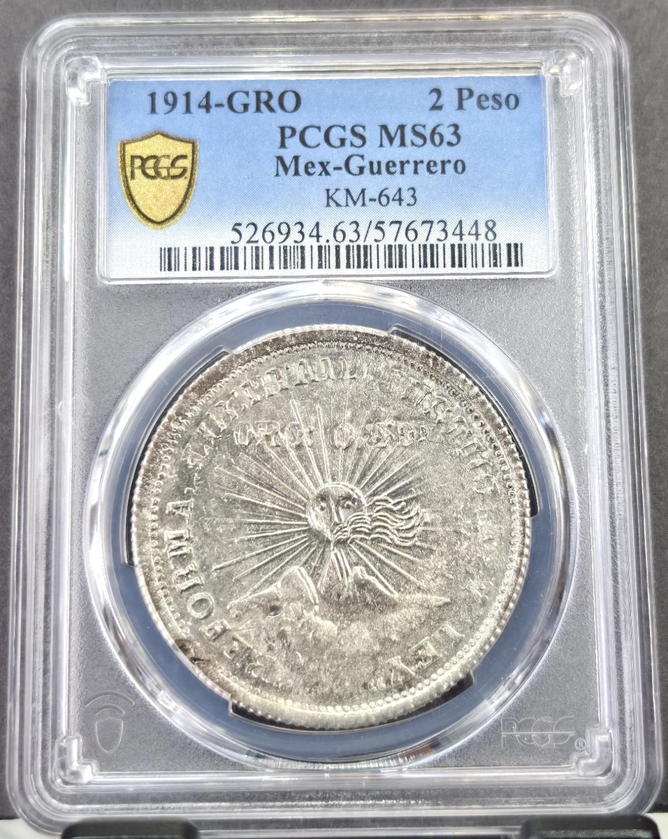 1914年 2ペソ 銀貨　金銀混同　ゲレーロ州 火山　太陽　メキシコ革命の銀貨 2 Pesos 1914 Year Mexican Coins (1905-Now) for sale | eBay