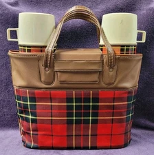 VTG Red Plaid Thermos Picnic Lunch Box Set w/ Bottles Cups