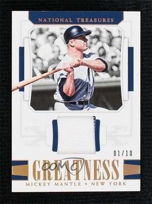 2018 Panini National Treasures Greatness Holo Gold 1/10 Mickey Mantle HOF uk2