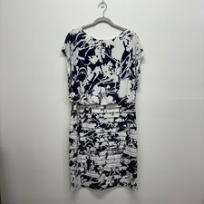 Adrianna Papell Navy White Floral Tiered Pleated Sheath Dress Size 14