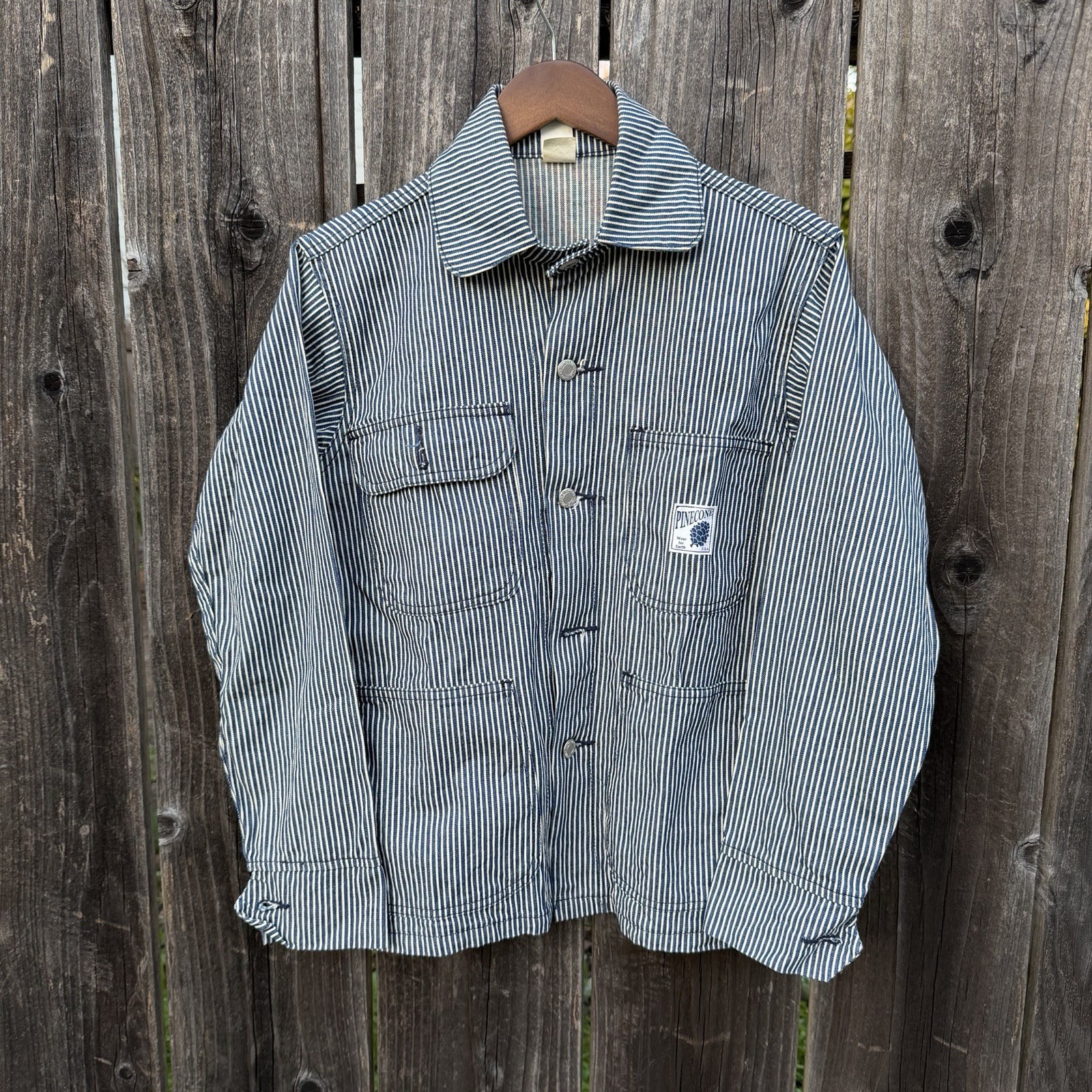 Vintage 70s Pinecone Hickory Stripe Chore Jacket Made in USA Railroad Workwear M