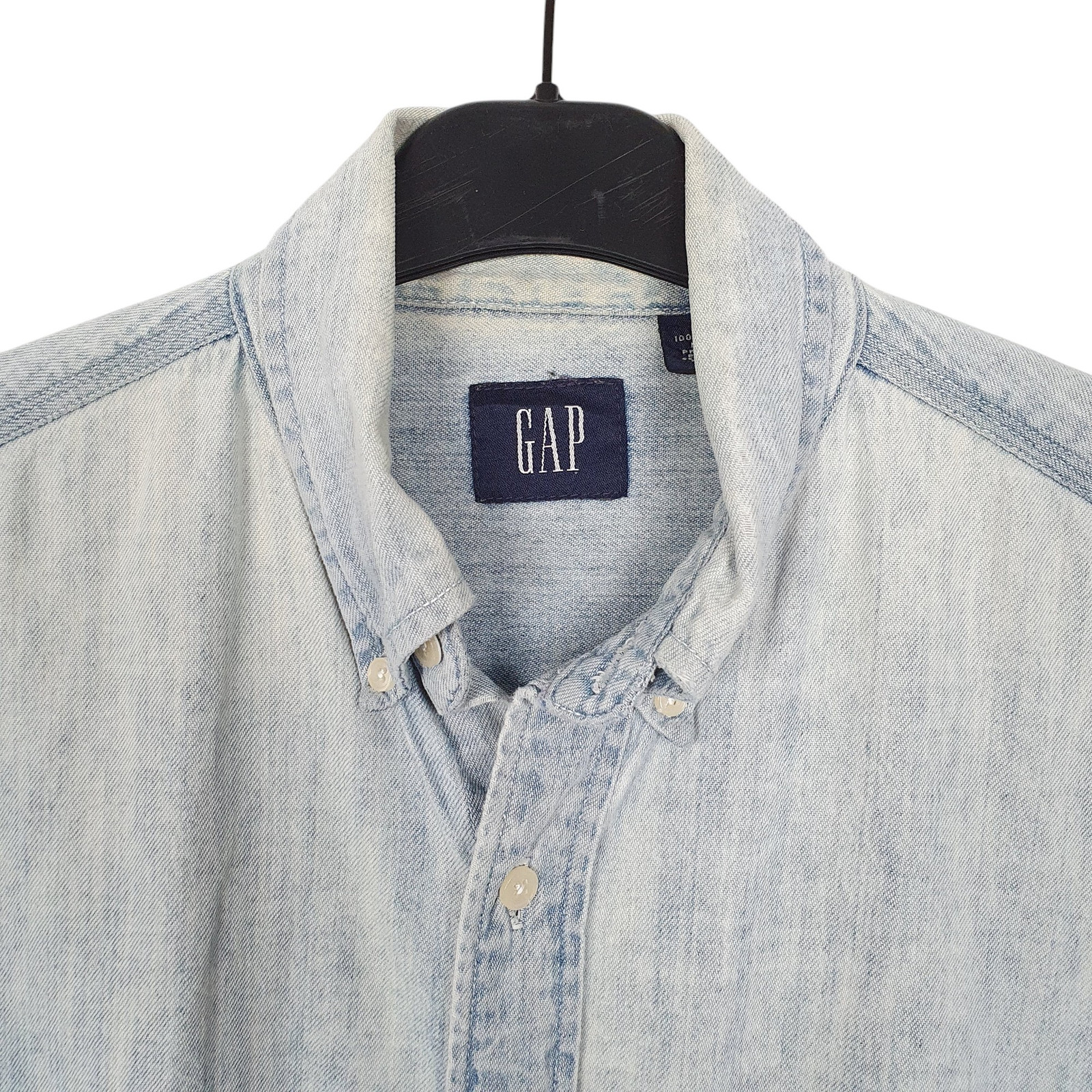 GAP Blue Shirt Denim Chambray Overshirt Long Sleeve Casual Cotton Mens XS image 2