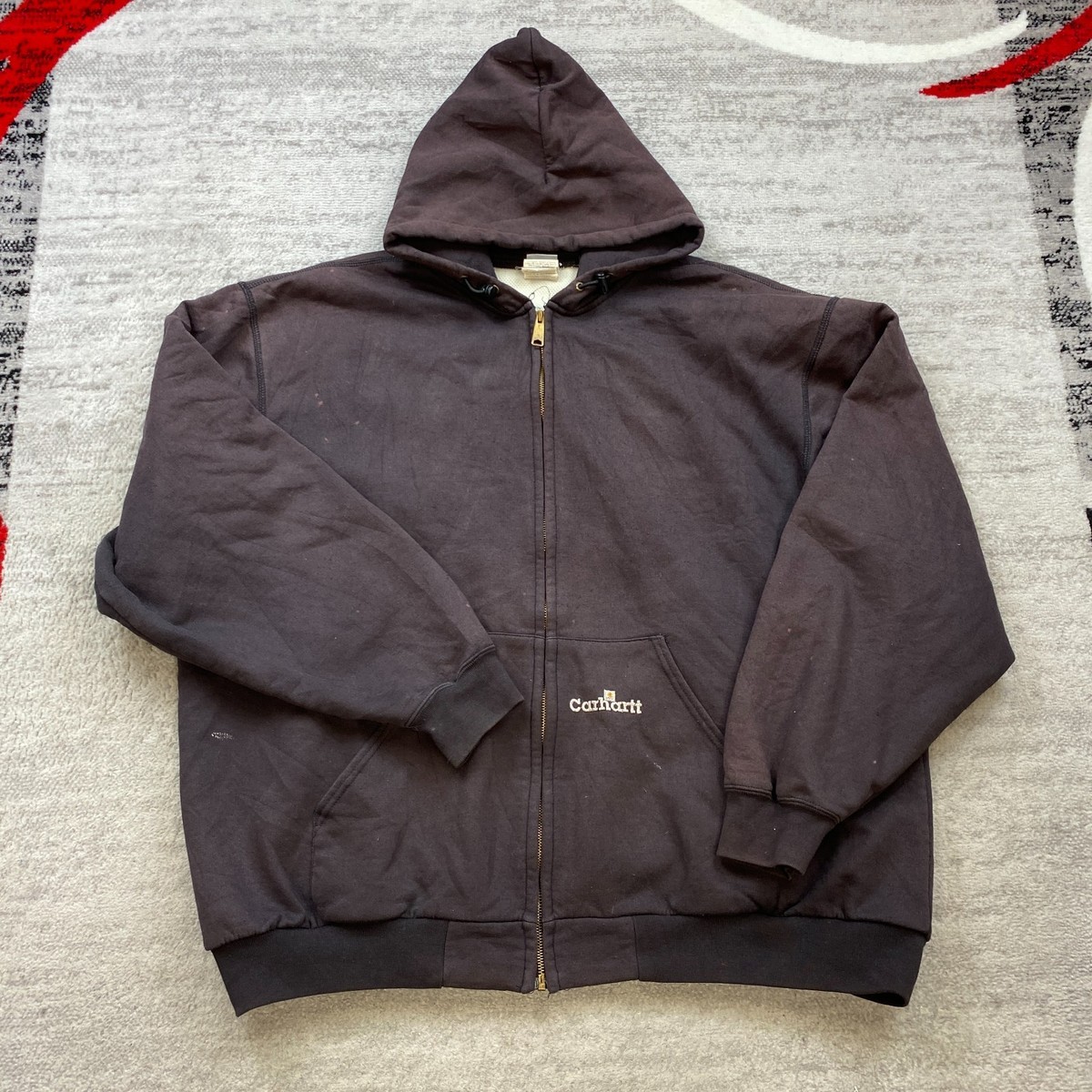 Vintage Carhartt K129 Thermal Lined Waffle Hoodie 2XL XXL Black