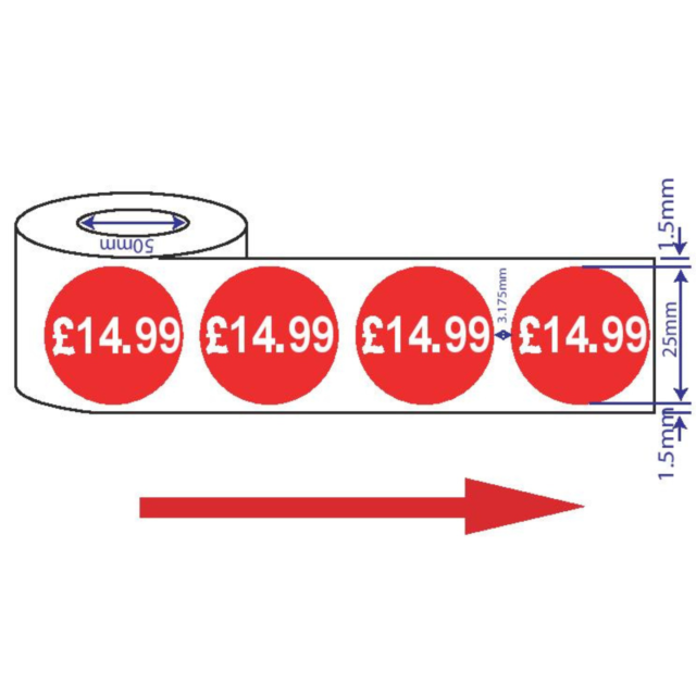 500x RED £14.99 ADHESIVE STICKERS STICKY PRICE LABELS FOR RETAIL