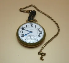 WALTHAM 21 JEWEL RAIL ROAD GRADE GOLD PLATED POCKET WATCH WITH FOB RUNS GREAT