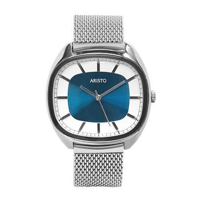 Aristo Herrenuhr Blau/Weiß Milanaiseband 4H231-M - Made in Germany