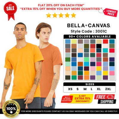 Bella + Canvas Unisex Short Sleeve T-Shirt - 100% Airlume Cotton, Retail Fit, White (Style 3001C, 4XL)