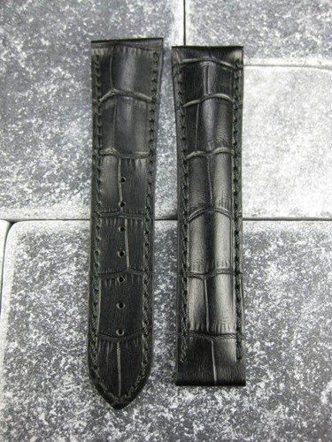 Nueva correa de despliegue de cuero negro de 20 mm correa de reloj de puntada negra para OMEGA A - Imagen 1 de 5