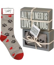 Primitives by Kathy Box Sign/Sock Set - All You Need is Love and a Dog
