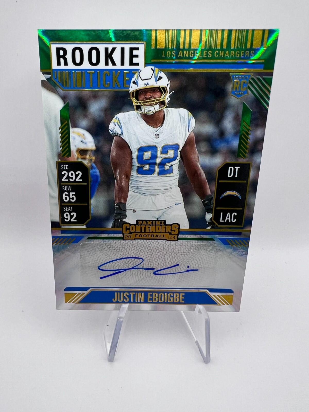 Justin Eboigbe - 2024 Contenders Rookie Ticket #246 Green Foil Auto Chargers RC