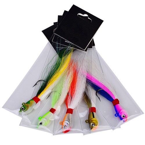 5PCS Bucktail Jigs Fluck Lures Lead Teaser Jig Head Fishing Lures Bass 1/4oz-2oz - Picture 9 of 20