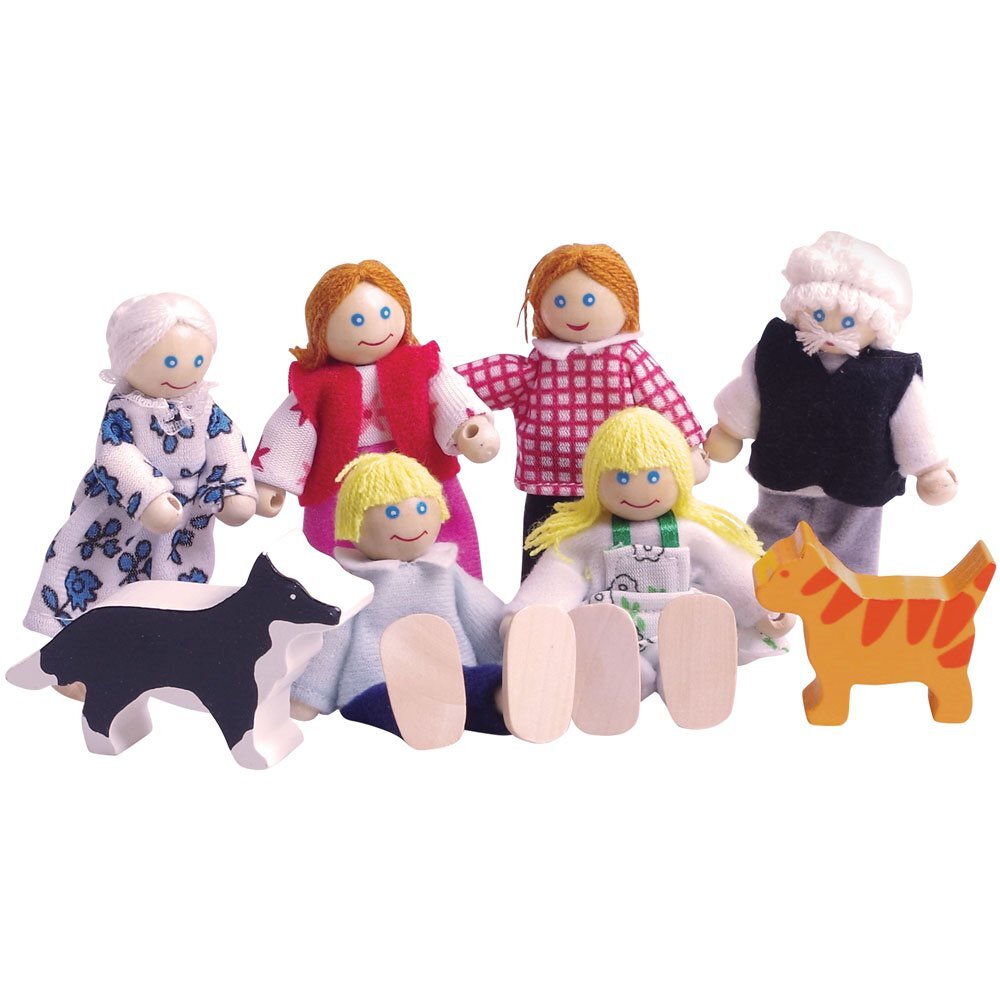 Bigjigs Toys Heritage Playset Wooden Dolls House People - 8 Wooden Dolls Family