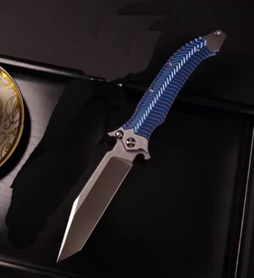 Folding Knife Blue-01 M390 Blade Titanium Hanlde Flipper Fast Open Camping Knife