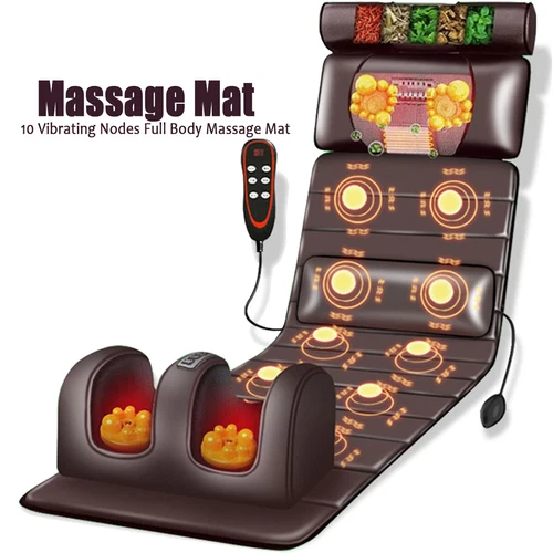Massage Mat with Heat 10 Vibrating Nodes Full Body Massage Mat Neck Back Brown - Picture 2 of 14