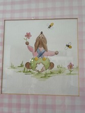 Original Nursery Watercolor Bunny Print  Framed and Matted