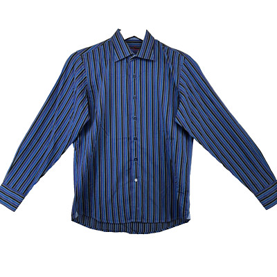 Robert Graham Young Men 14-16 Size L Blue Stripe Flip Cuffs Casual Shirt