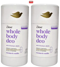 Whole Body Deo Odor Control Anti-Friction Deodorant Stick Coconut Vanilla-2Pack
