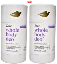 Whole Body Deo Odor Control Anti-Friction Deodorant Stick Coconut &Vanilla-2Pack