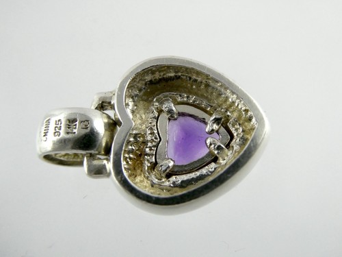 Ross Simons Sterling Silver 14k Gold Amethyst Heart Pendant 925 6g 1 Inch Length - Picture 13 of 14