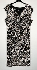Chaps Dress Womens XL Black Floral Knit Fit & Flare Pleated Pullover Cottagecore