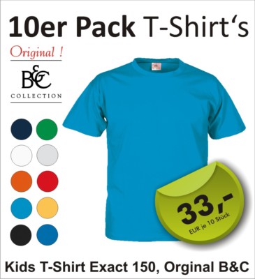 10 x Original B&C Kinder T-Shirts Kids T-Shirt Exact 150  Gr.86 bis 164 unisex
