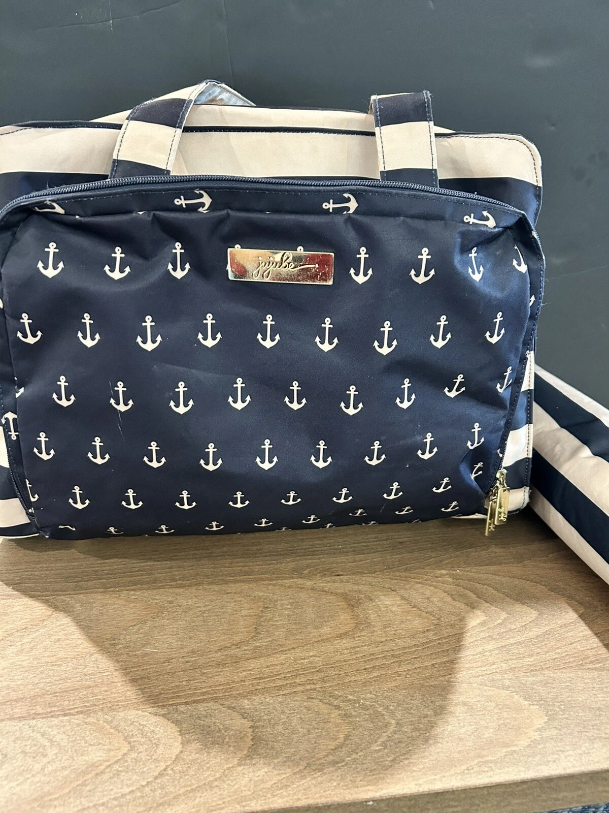 JuJuBe Be Prepared DIAPER BAG BACKPACK Admiral Blue Nautical + Changing Pad