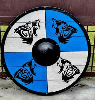 Medieval Round Wolf Shield Battle armor cosplay Design Shield Wooden 24 inch