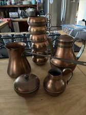 Middle Eastern Coffee Copper 10 Pc Set W/brass Accents