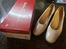 Vintage Salvatore Ferragamo Heels Women's 7AAAA Ivory Leather Made Italy Pumps