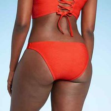 Shade  Shore Women's Diamond Textured Cheeky Bikini Bottom Orange Medium NWOT