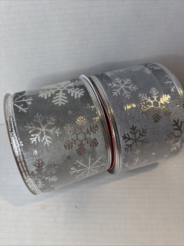 Holiday Time Shimmery Snowflakes Silver 3.5 inch X 30 Ft - 2 Rolls of Ribbon