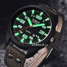 Business Herrenuhr Datum XL ZAHLEN Lumineszenz LEDER Armband UHR Leuchtziffern
