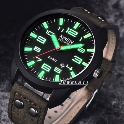 Business Herrenuhr Datum XL ZAHLEN Lumineszenz LEDER Armband UHR
