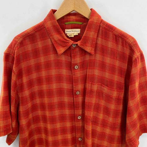 Royal Robbins Button Front Shirt Mens Large Orange Plaid 100% Cotton - Picture 2 of 8