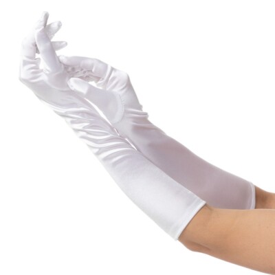 Weiße lange Handschuhe Satin elegantes Kostüm Halloween Kostüm Party 20er Jahre