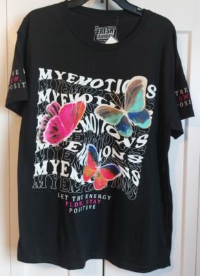 FRESH LAUNDRY MY EMOTIONS BUTTERFLY POSITIVE ENERGY BLACK SHIRT MENS L NWT