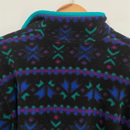 LLBean Vintage Fleece Pullover Jacket Women Size Small Aztec Blue Black - Picture 12 of 13