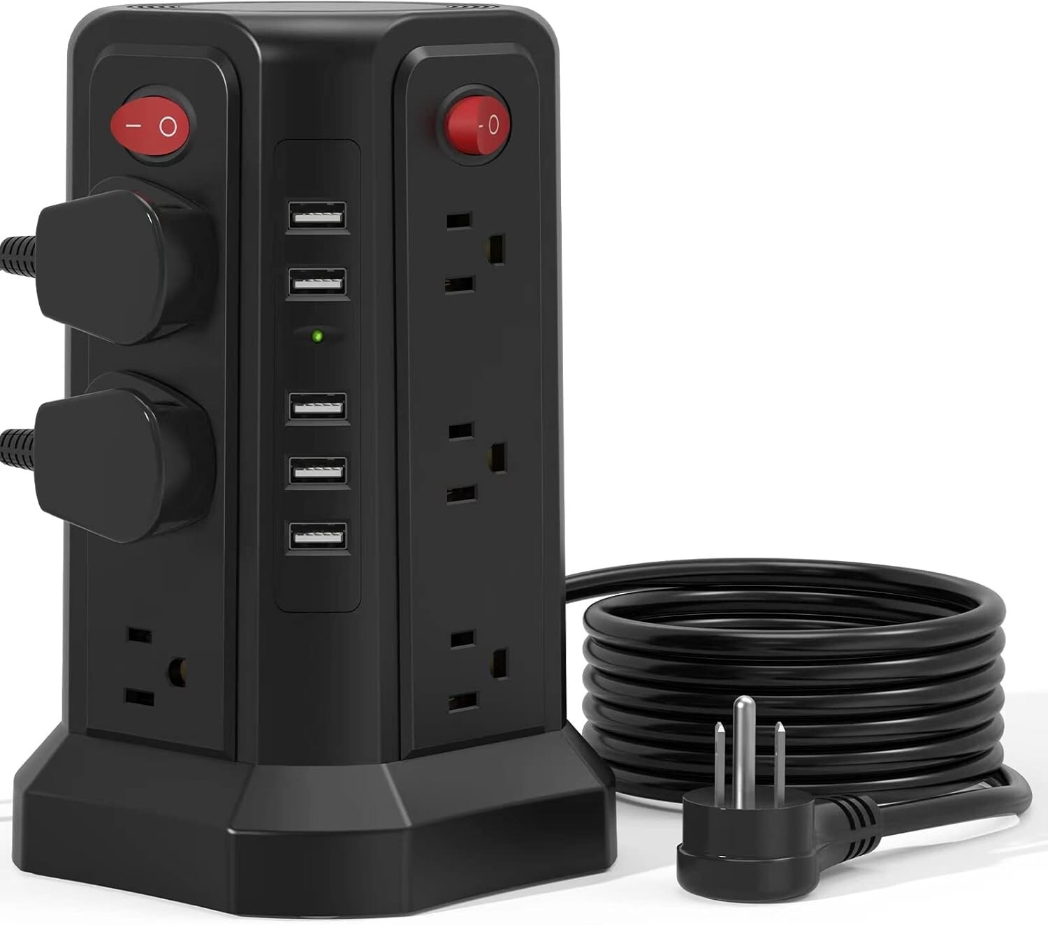 10FT Home Office Extension Surge Protector Power Strip Tower with 5 USB Ports