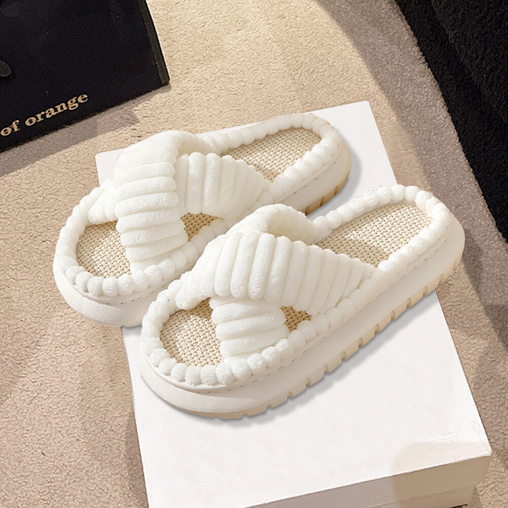 APL Scarpe Slip On Donna Pantofole a Fascia Croce in Peluche Articoli per la Casa (Bianco 44 45)