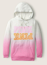 Victoria's Secret Pink Ombre Dip Dye Campus Hoodie Heather Gray Bubble Pink L