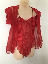 Vintage 80s Alana Gale Intimates Teddy red large Lace set lingerie pe  ignoir