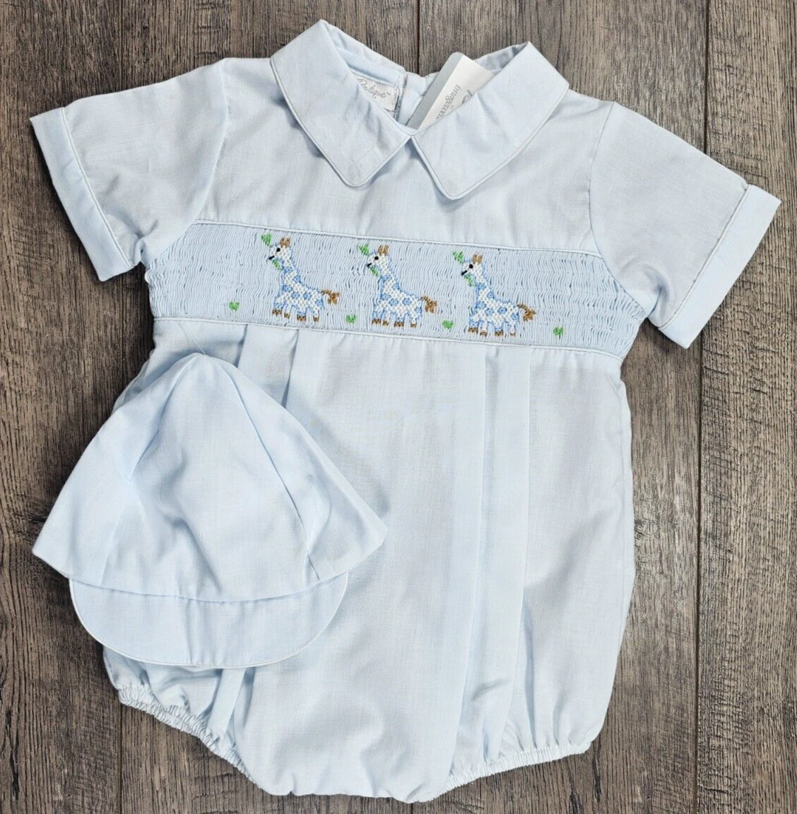 Baby Boy Clothes New Carriage Boutique 6 Month 2pc Blue Giraffe Smocked Romper
