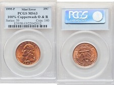 ER322 1995-P 25C Washington Quarter Dollar -- 100% Copperwash Obverse & Reverse.