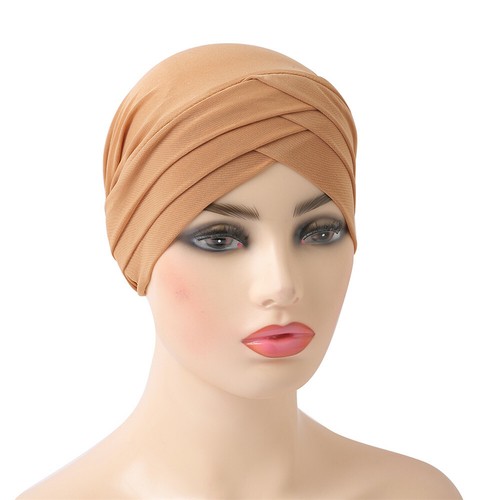Women Hijab Stretch Wrap Head Hats Muslim Cross Bonnet Chemo Turban Caps Islamic - Picture 21 of 28