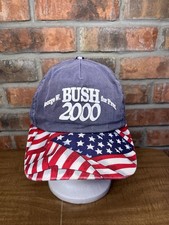 Vintage George W Bush For President 2000 American Flag USA Made Snapback Hat Y2K
