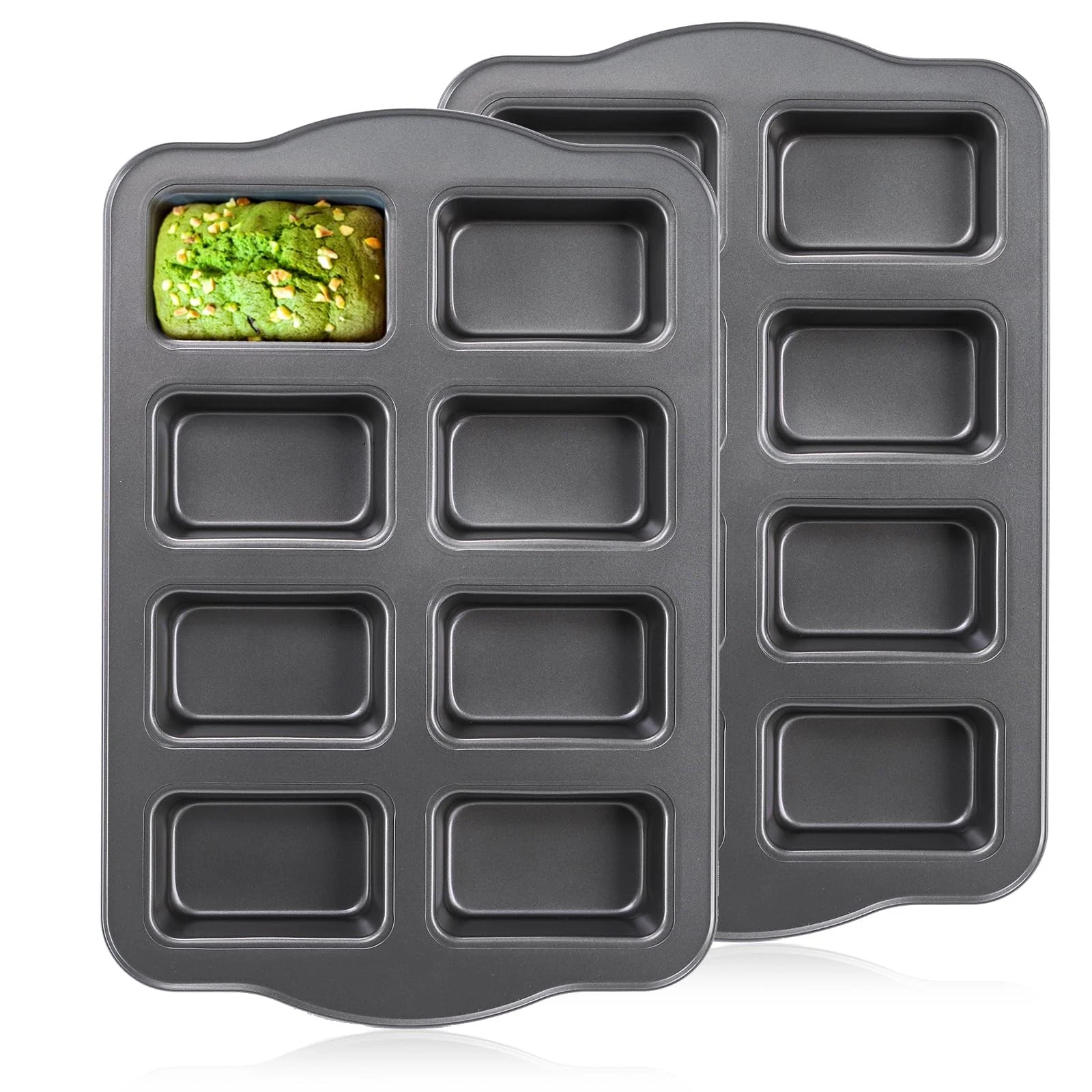 Lawei 2 Pack Mini Loaf Pan - 8 Cavity Non-Stick Mini Loaf Baking Tin Brownie