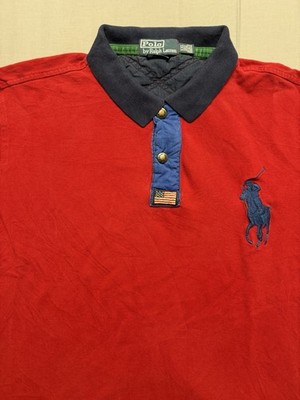 Vintage Ralph Lauren Polo Shirt Men XXL Big Pony American Flag 67 Rugby Snap Zip